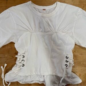 FREE PEOPLE White Lace-Up Women's Top
